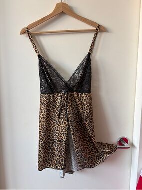 Vintage 90s Petra Fashions Leopard Lace Babydoll Lingerie Top, Plus Size 1X Y2K